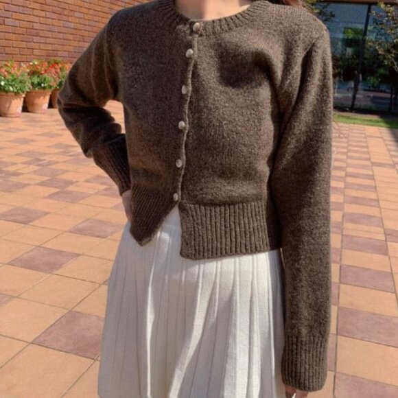 Remain | Cropped Ribbed Sweater Pearl Buttons Brown | Size ??? Women's - Picture 9 of 15